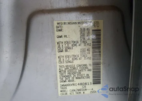2012 Nissan Frontier S from USA, damaged, VIN 1N6AD0EV9CC480813